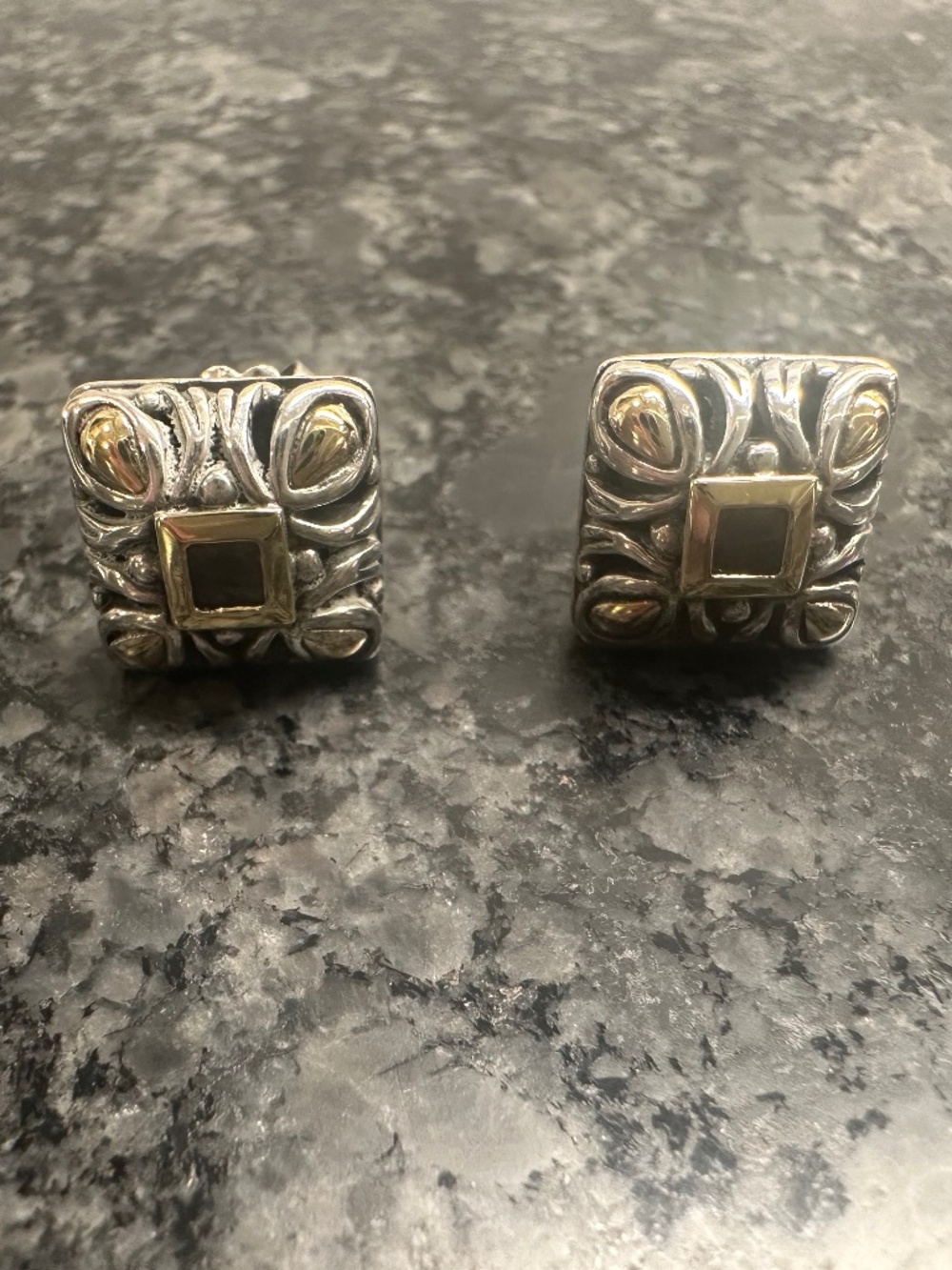 John Hardy sterling silver and 18K gold stud earrings with citrine stone